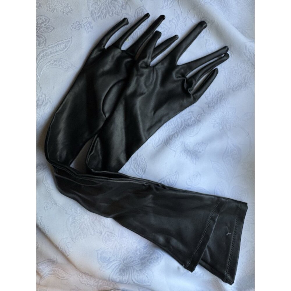 SKIMS Women S Faux Leather Formal Prom Length Long Gloves Onyx Black NEW No Tags - Picture 9 of 10